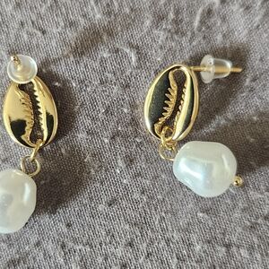 Gold and White Shell Earrings